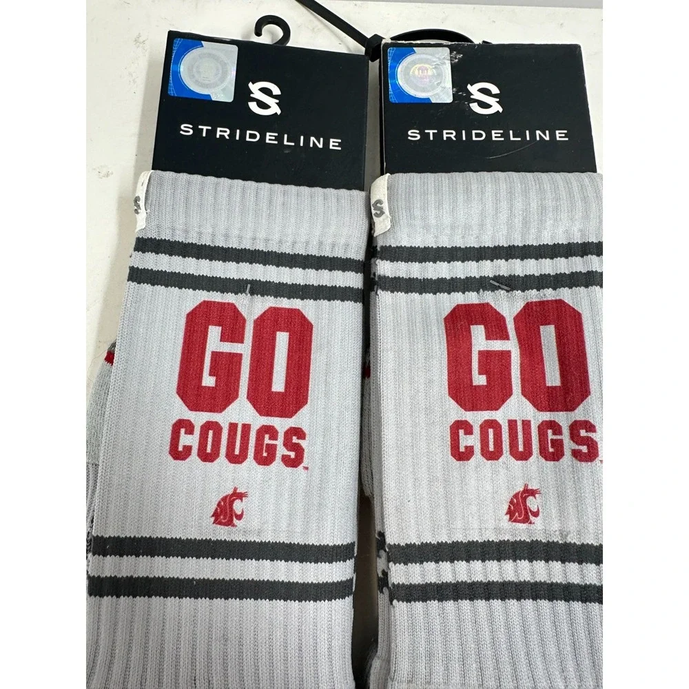 Lot Of 2 Strideline Washington State Cougars‎ Go Cougs Socks Gray Size 6-12 NWT